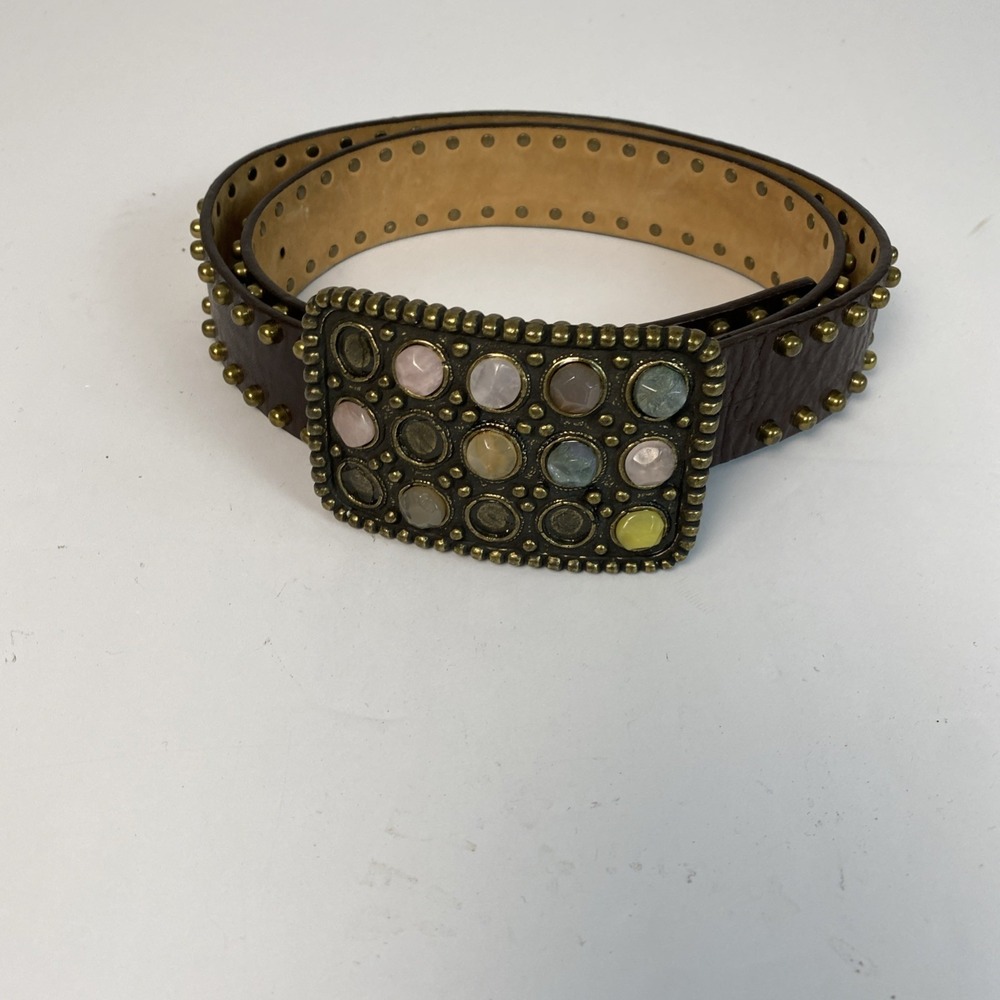 Calvin Klein belt leather Belt studded gemstone buckle L 38-40" Boho Festival